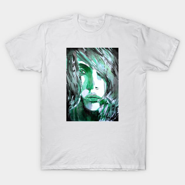 Face with green lighting T-Shirt by Loui Jover 